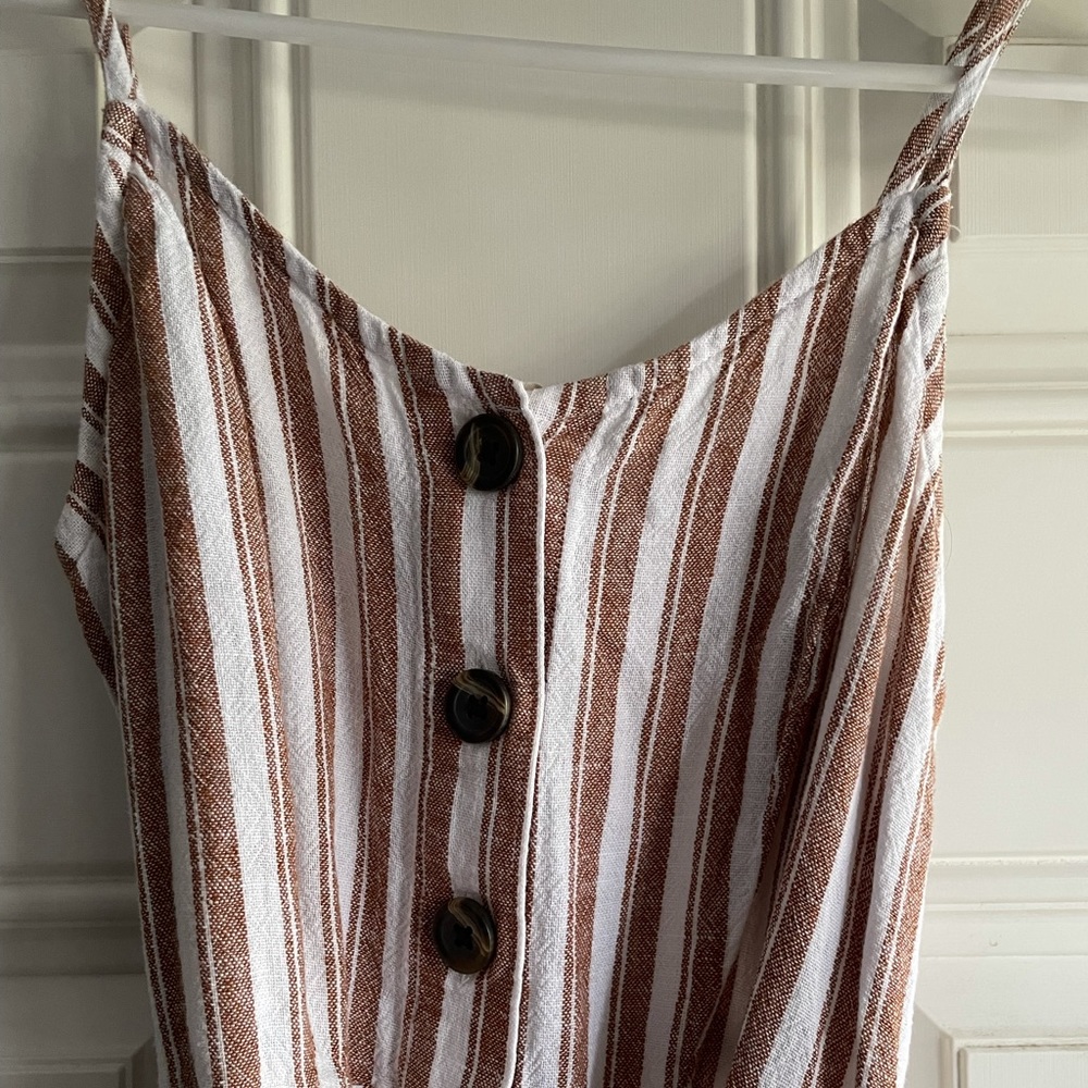 Brown and White Linen Jumpsuit